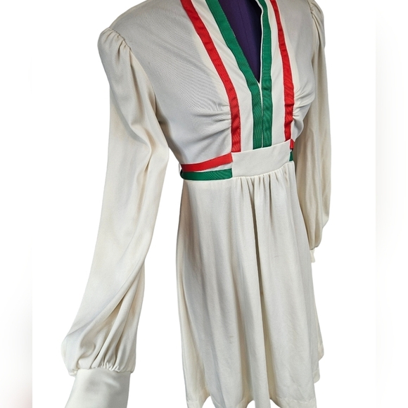 Vintage 70s Cream V-Neck Hippie Mod‎ Long Sleeve Dress Size 7 Juniors Cosplay - Picture 6 of 10